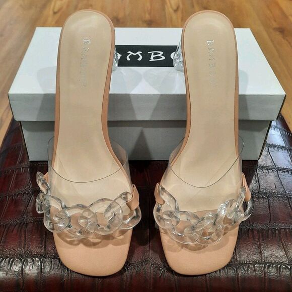 New in Box (NIB) Bamboo Lucent-04 Clear Chain Chunky Heel Platform Mule Women 8 - Picture 2 of 8